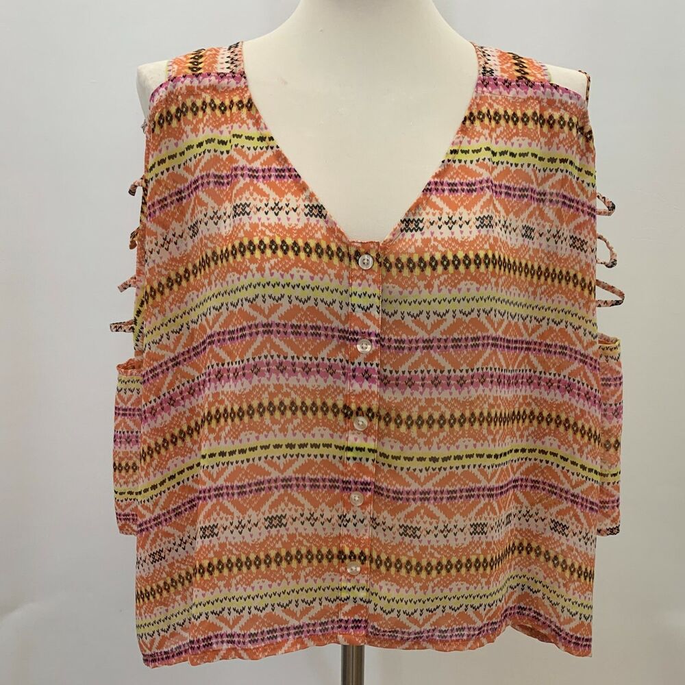 Rock & Republic Women's top Medium Multi-Color Sheer Cold-shoulder